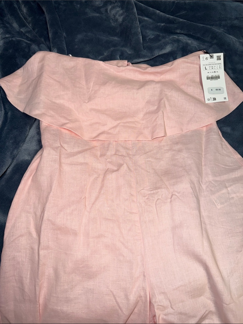 Zara Light Pink Linen Strapless Wide-Leg Jumpsuit